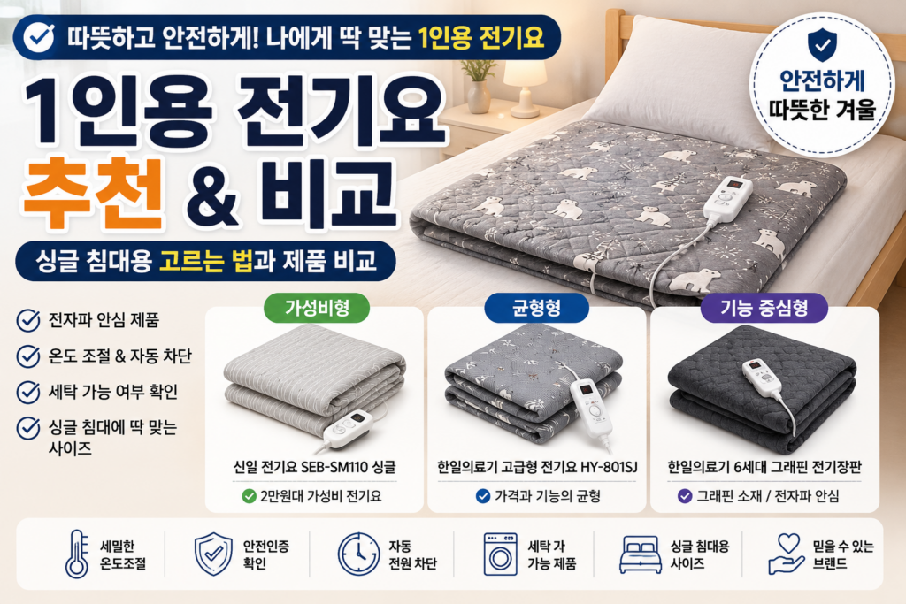 1인용 전기요 추천｜싱글 침대용 고르는 법과 제품 비교 제품 이미지