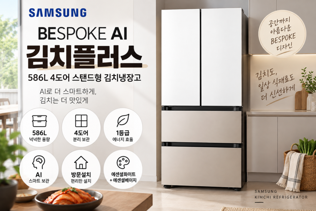김장철 대용량 프리미엄 김치냉장고 | 삼성 BESPOKE AI 김치플러스 RK70F58M1ZG｜586L 4도어 김치냉장고 추천 제품 이미지