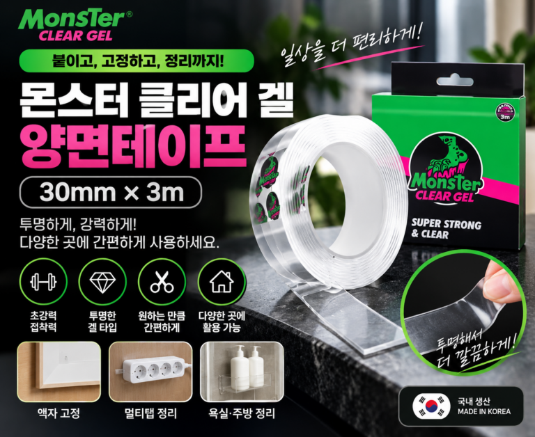 몬스터 클리어 겔 양면테이프 ｜30mm 3m 초강력 투명 양면테이프